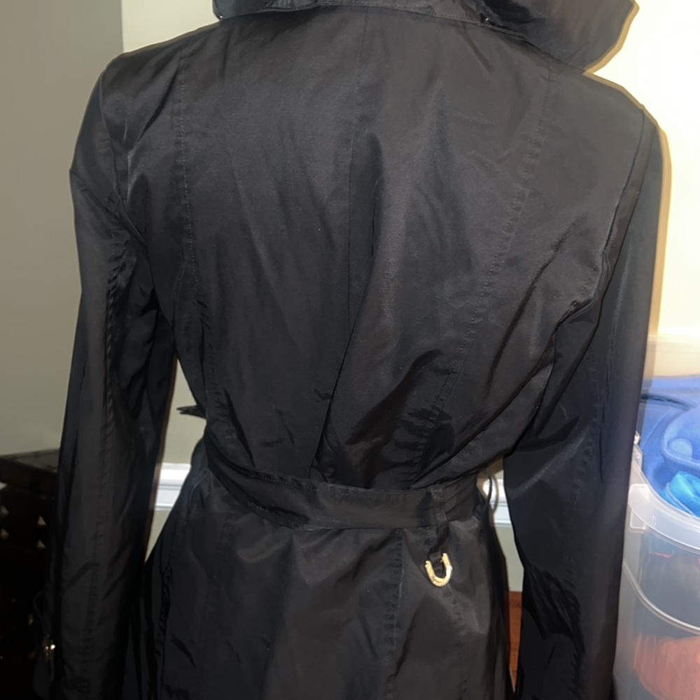 Anne Klein Black Rain Coat Trench Classic Hooded Belted M - Picture 8 of 12